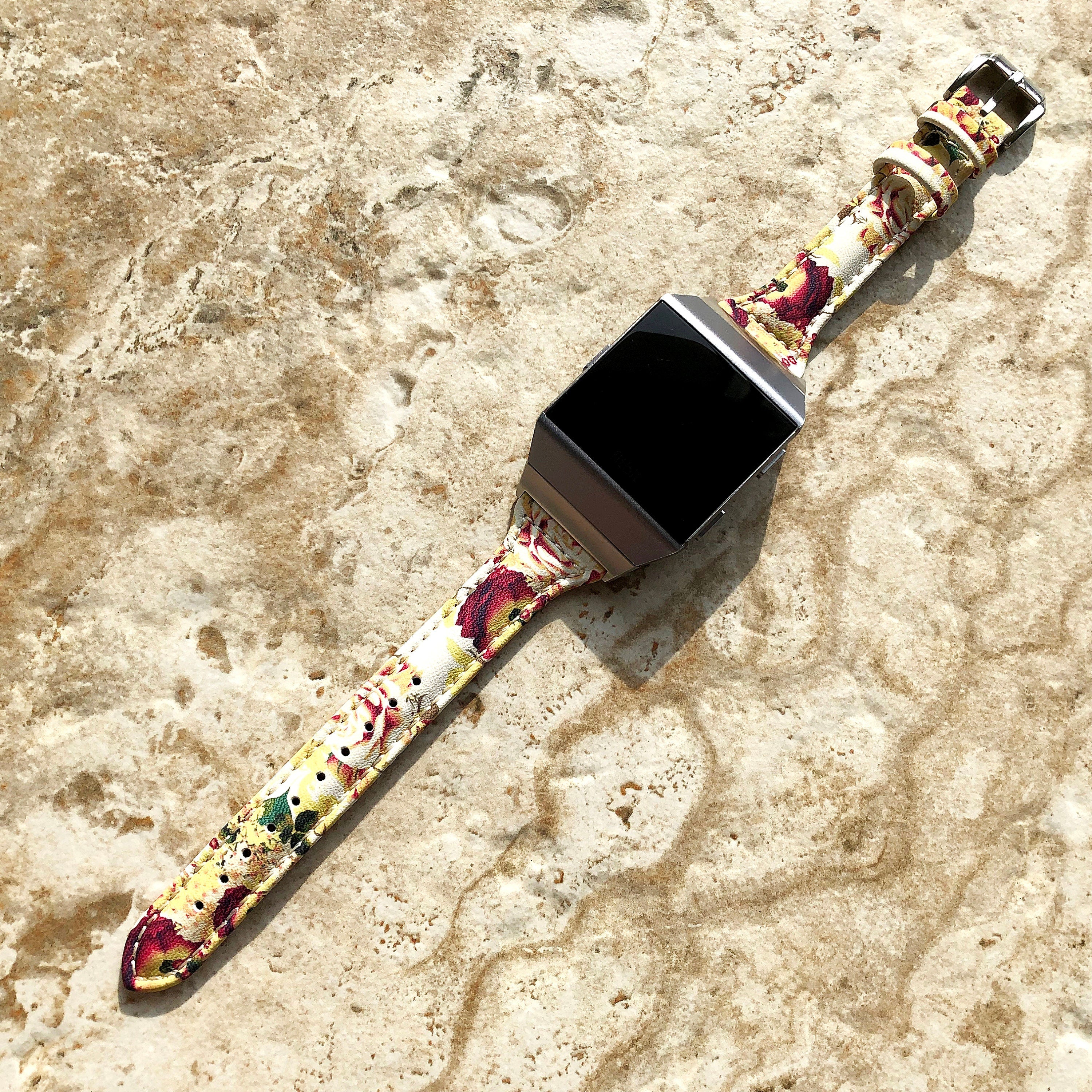 Fitbit Ionic Bouquet Roses Slim Elegant Soft Leather Band Strap Bracelet for Smartwatch Quick Release Adapters in Silver Rose Gold Black